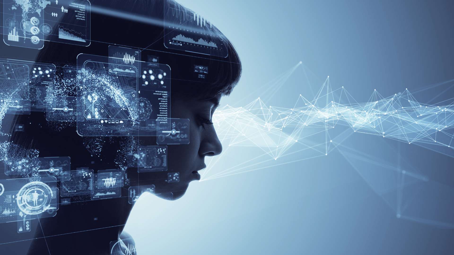 visage de femme ayant des pensées digitalisées